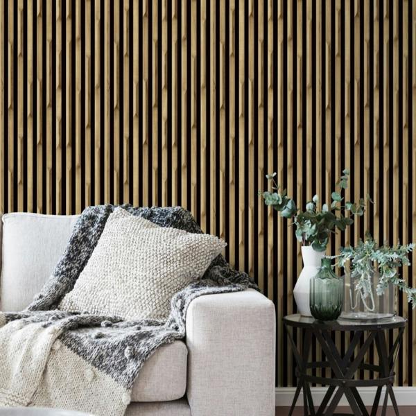 Grandeco Lamella Wood Slat Panel 3D Photorealistic Effect Textured Wallpaper, Oak Wood
