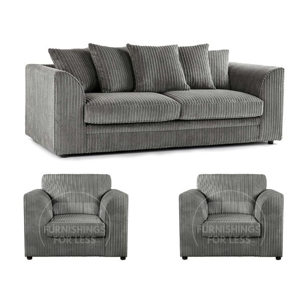 Luxor Full Jumbo Cord 3 Seater and 2 x Armchairs - Scatter Back