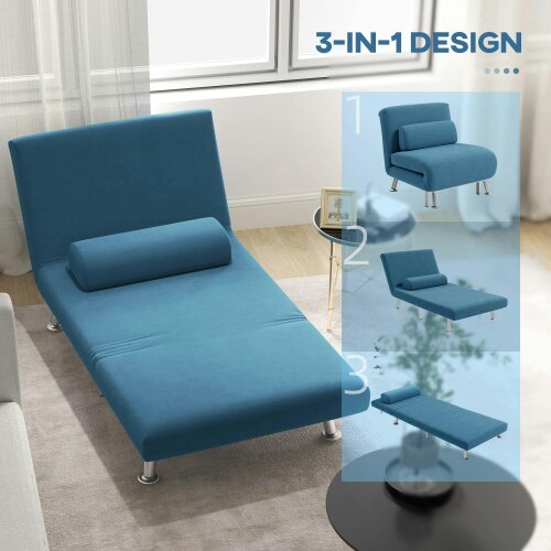 Wyld Haus Ziel Lika Blue Velvet Single Sleeper Chair Silver Metal Legs