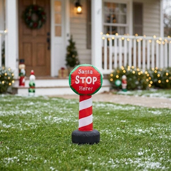 Garden Greatness Santa Stop Here Inflatable Signpost Decoration
