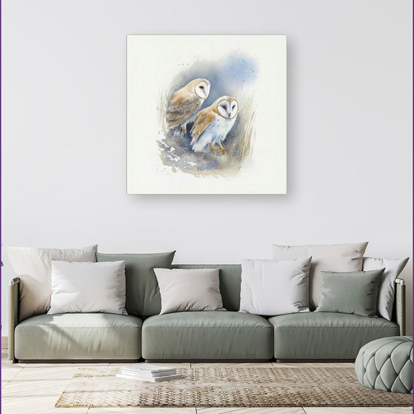 Warren Reed Barn Ano Owls Watercolour Canvas