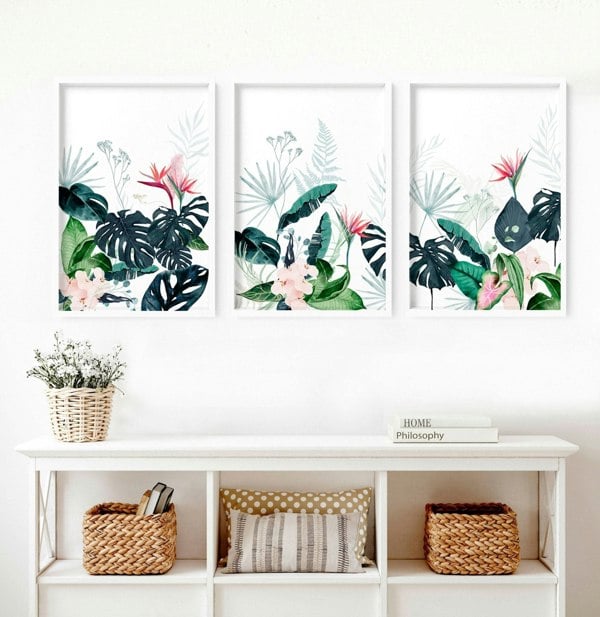 Wall painting for living room | Set of 3 Tropical wall art