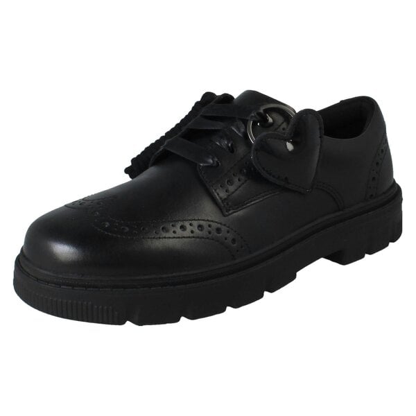 Clarks Girls Clarks Leather Removable Heart Charm Brogue Lace Up School Shoes Lorcam Lace - Black Leather