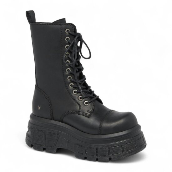 Windsorsmuth Screaming - Women's Black Mid-Calf Leather Platform Boots