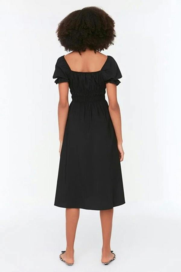 WOVCOR Skater Balloon Sleeve Lined Midi Woven
