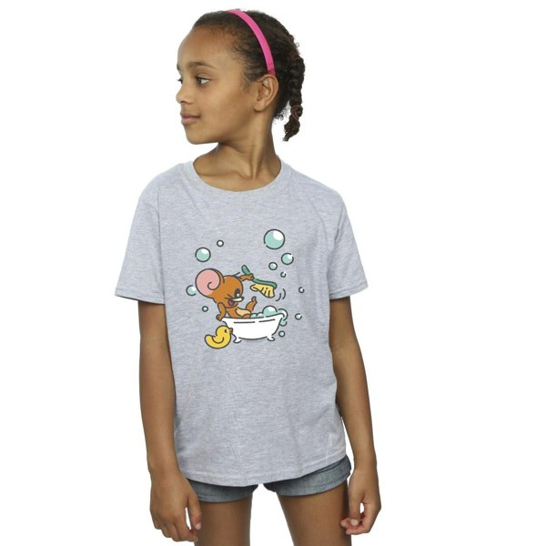 Tom And Jerry Girls Bath Time Cotton T-Shirt - Sports Grey