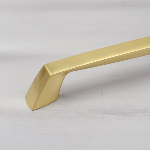 Handle & Home Brushed Brass Coordinating Tapered Handle, Cup Handle, and Coordinating Knob