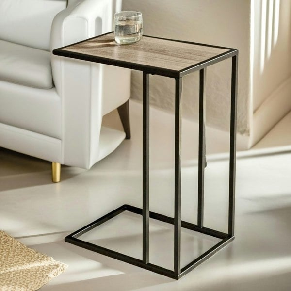 Rafaelo Mobilia Industrial C-Shaped Sofa End Table Brown