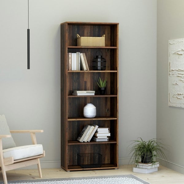 Furniture To Go Essential Wide 5 Shelf Bookcase in Vintage Oak