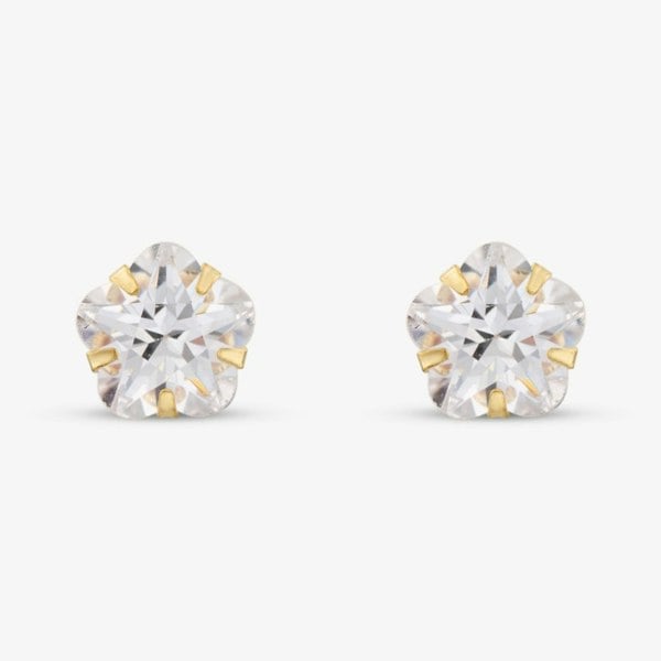 T. H. Baker 9ct Yellow Gold Crystal Flower Stud Earrings 1.58.8089