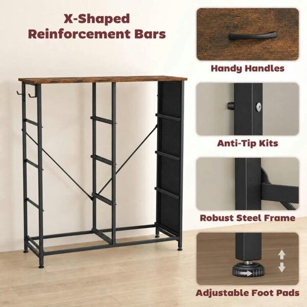 Chest of Drawers, Dresser for Bedroom with 8 Fabric Drawers, Tall Storage Unit w/ Side Storage Bag, Rustic Brown