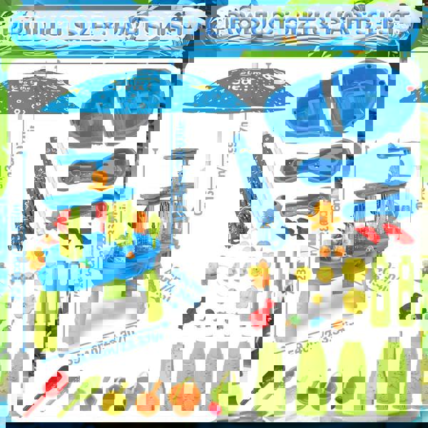 deAO Toys deAO Kids 3-Tier Water and Sand Play Table with Shade Umbrella – Outdoor Activity Set with Water Wheels