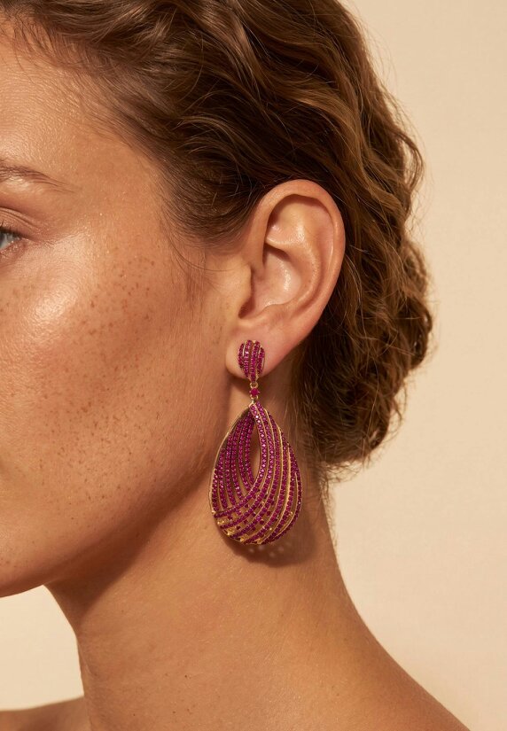 Latelita Vortex Teardrop Earrings Ruby Pink Gold