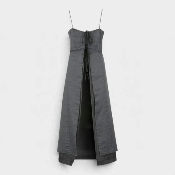 Maison Margiela MM6 Washed Viscose Satin Tie Front Dress Black