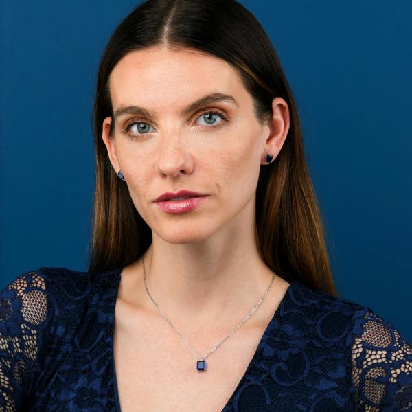 namana Dainty 925 Sterling Silver Rectangle Blue Solitaire Pendant Necklace For Women