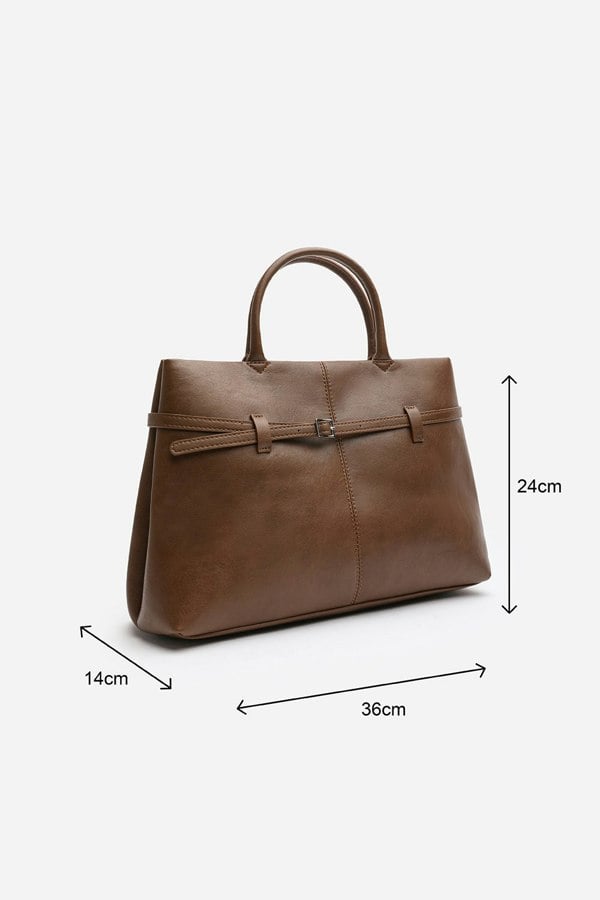 Where's That From Flores Luxury Structured Leather Tote Bag in Tan