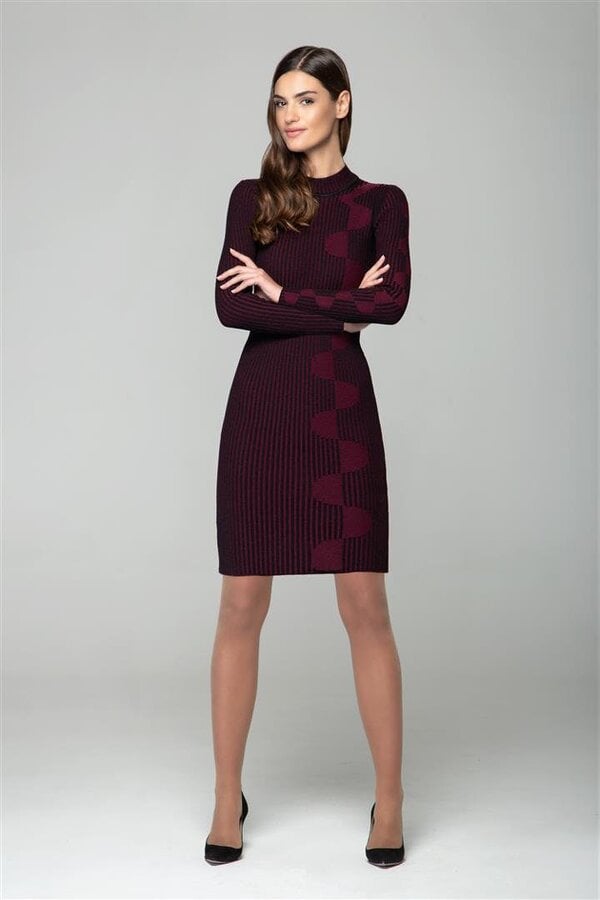 Luna red two-tone ribbed knit dress with graphic detail