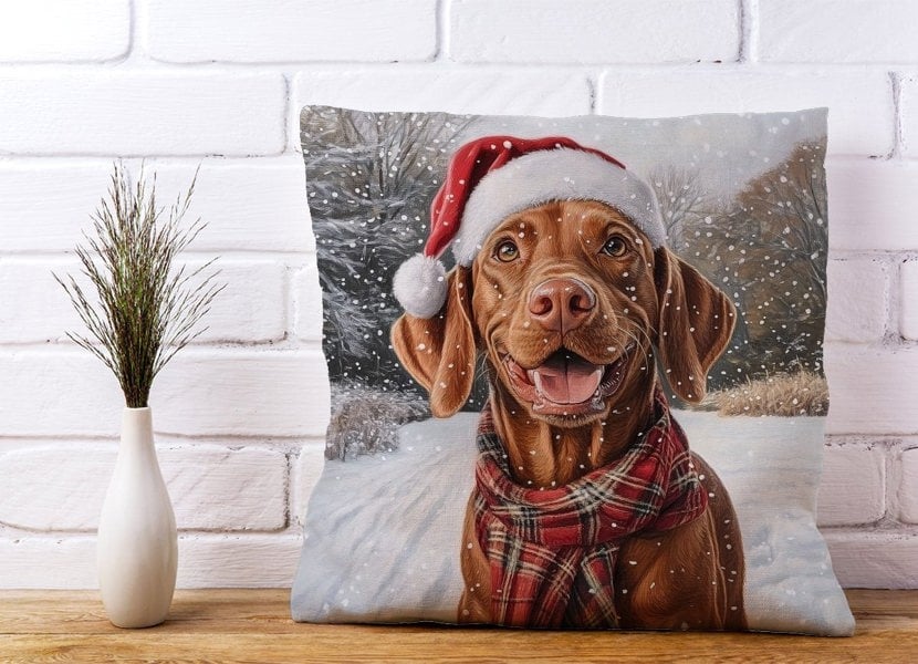 Warren Reed Christmas Vizsla Cushion