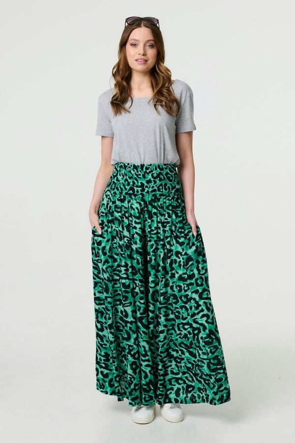 Green | Animal Print High Waist Palazzo Pants
