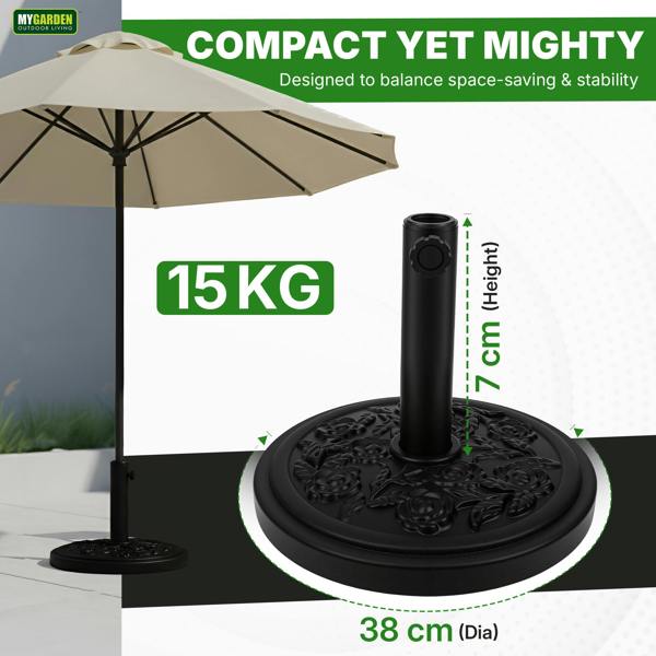 My Garden Outdoor Living My Garden Parasol Base 15kg-Heavy Duty Outdoor Umbrella Stand-Adjustable Knob & Locks Parasols Securely for Patio & Garden