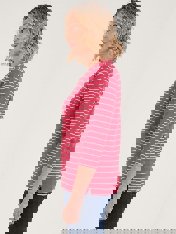 PennyPlain Stripe Square Neck Top - Berry/dusk