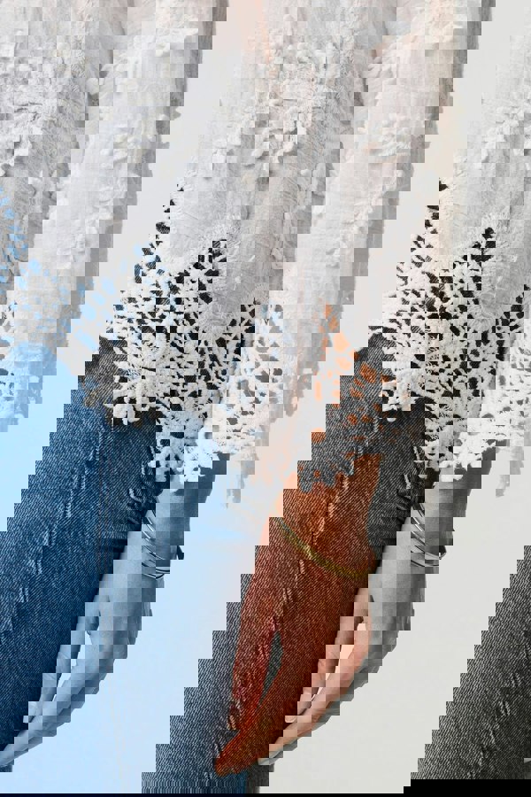 White | Embroidered Lace Long Sleeve Shirt
