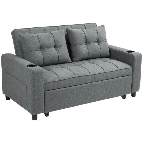 Wyld Haus Rireel Diha Dark Grey Upholstered 2 Seater Pull Out Sofa Bed