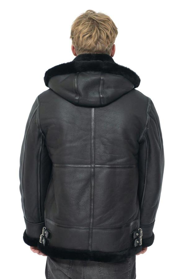 Infinity Leather Mens Hooded Sheepskin Leather B3 Flying Jacket-Harwich