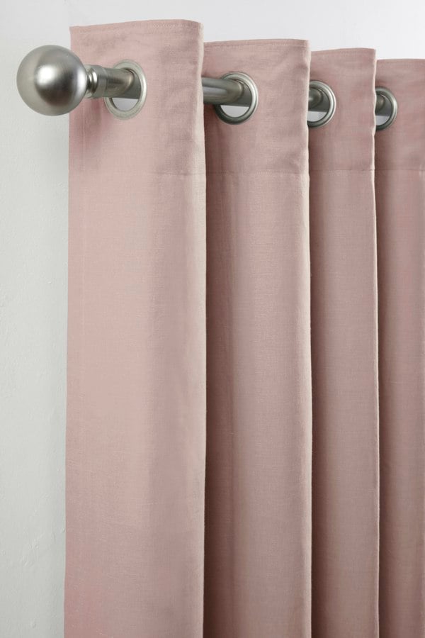 Lazy Linen Pure Washed Linen Lined Eyelet Curtains - Pink