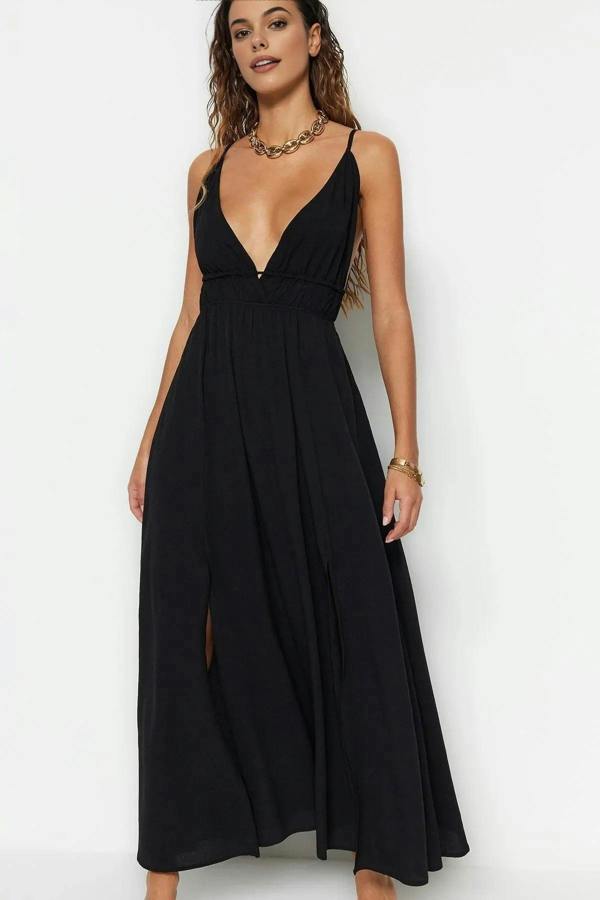 WOVCOR Woven Ruched Maxi Beach Dress
