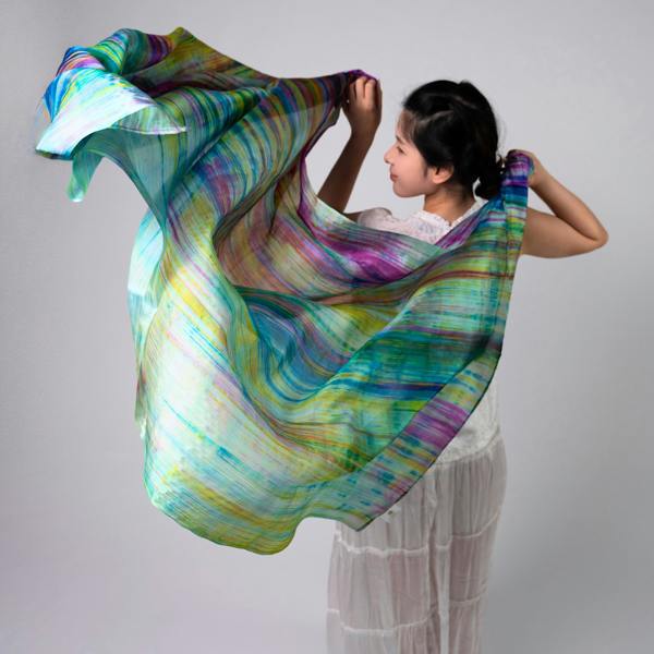 Rainbow Brushstroke Silk Scarf – Hand-Dyed Mulberry Silk, Festival & Statement Wrap