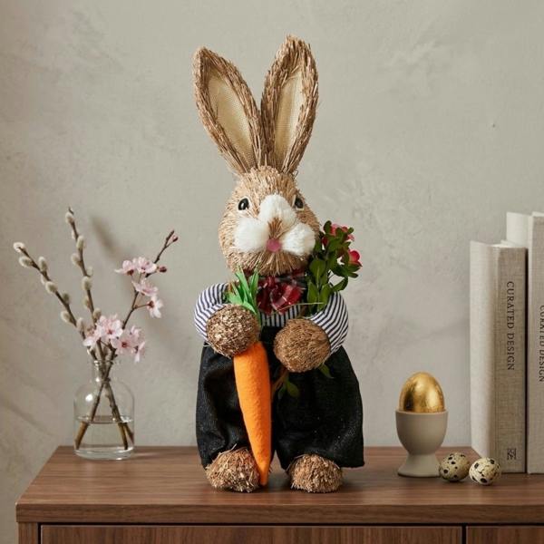 Garden Greatness Springtime Mr Straw Bunny Holding Carrot