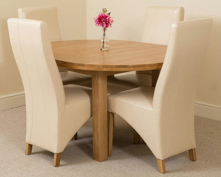 That's Furniture Edmonton Round Extendable Oak Dining Set with Lola Leather Chairs