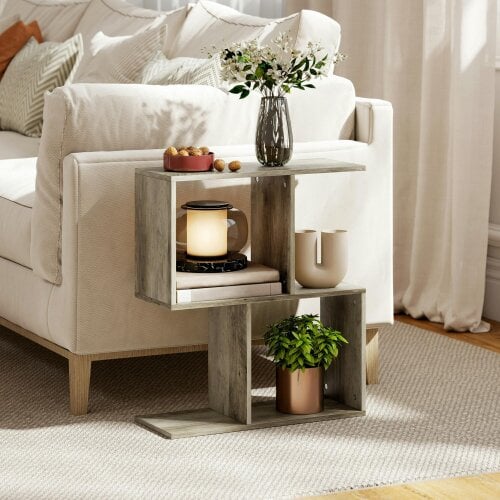 HOMCOM Side Table, Narrow End Table with Storage Shelves