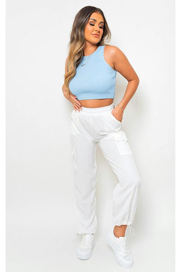 Aubree Casual Drawstring Cargo Pants - White