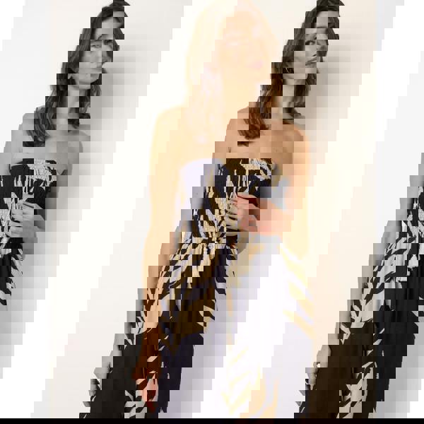 Blue Vanilla Printed Bandeau Tie Neck Shirred Jumpsuit