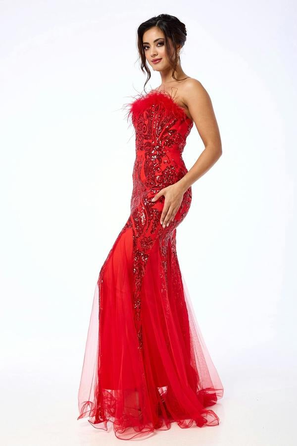LuvForever Lenora - Red Bandeau Sequin Maxi Dress