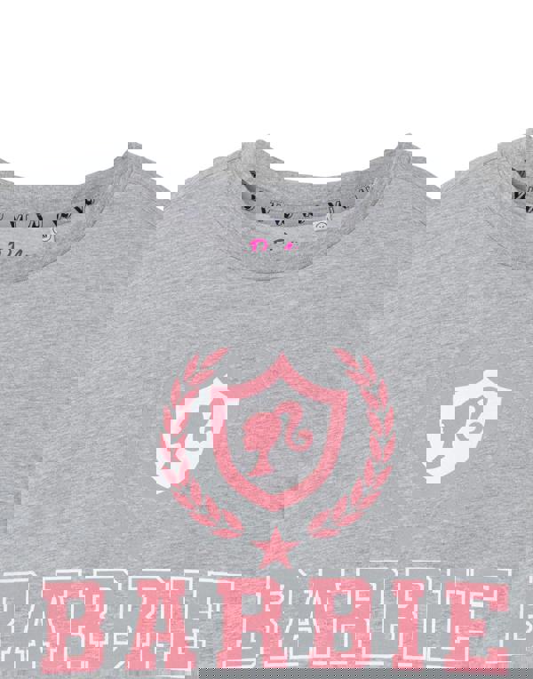 Barbie Womens Grey Collegiate Logo Short Sleeved T-Shirt