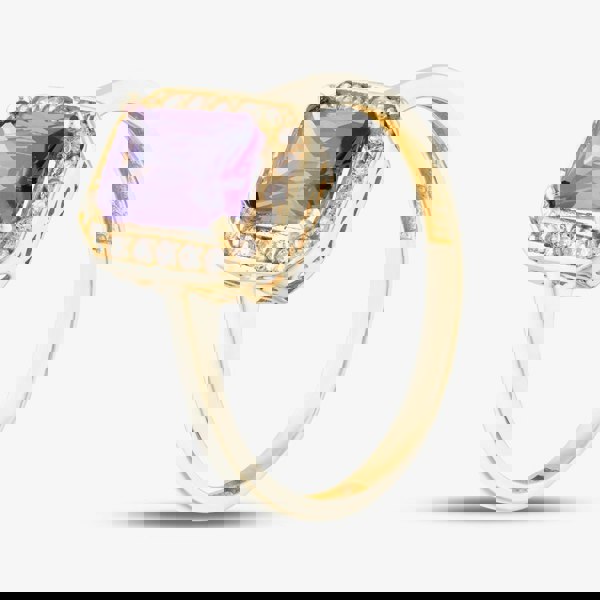 T. H. Baker 9ct Yellow Gold Purple Emerald Cut Cubic Zirconia Halo Ring RBE047AM