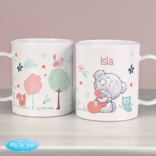 Personalised Memento Company Personalised Tiny Tatty Teddy Woodland Animal Plastic Mug