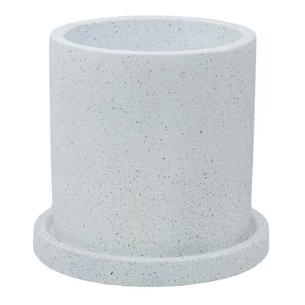 Speckled gray planter on a light gray background