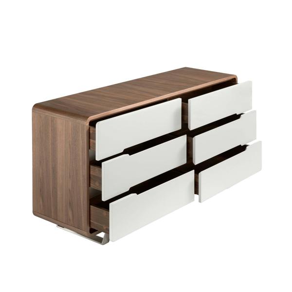 Angel Cerdá Chest of Drawers White Wood, Walnut and Chromed Steel 7106
