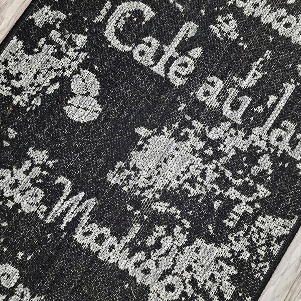 Non-Slip Black Kitchen Rug Coffee Pattern Flat Weave Sisal Look Area Mat and Runner