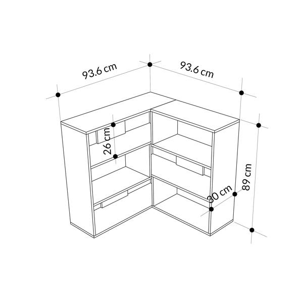 Decortie Molly Modern Corner Bookcase 3 Tier Room Divider Storage Unit Freestanding Melamine Finish 89cm