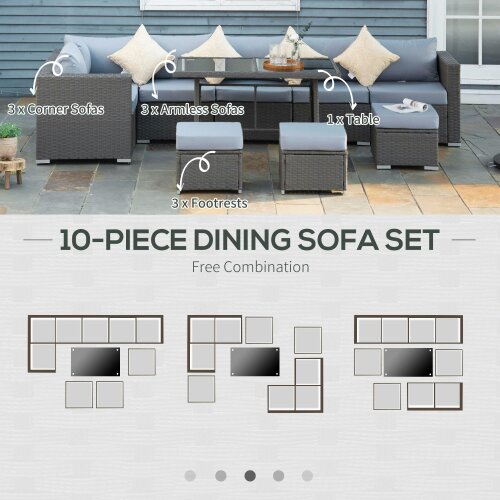 Wyld Haus Vihatta Rattan Grey And Dusty Blue 9 Seater Outdoor Corner Dining Sofa Set