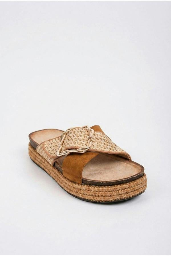 Lucia Womens Woven Buckle Platform Sandals - Camel