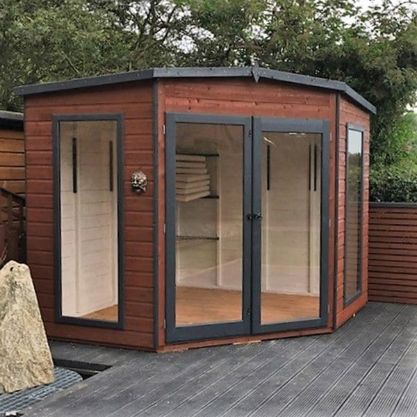 Shire Barclay 8x8 Corner Summerhouse 12mm Interlock Cladding - Best Shed