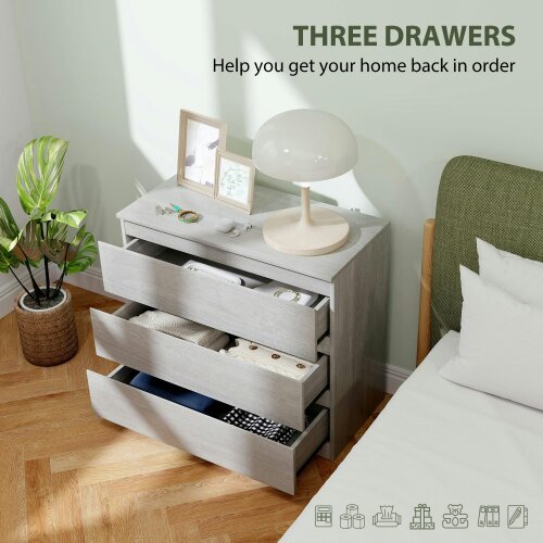 Wyld Haus Serene Wooden Grey Wood Effect 3 Drawer Storage Chest