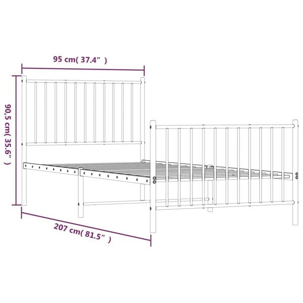Berkfield Metal Bed Frame with Headboard and Footboard Black 90x200 cm