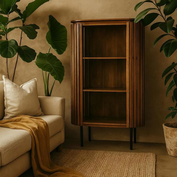 Wyld Haus Birmingham Slatted Mango Wood Display Bookcase